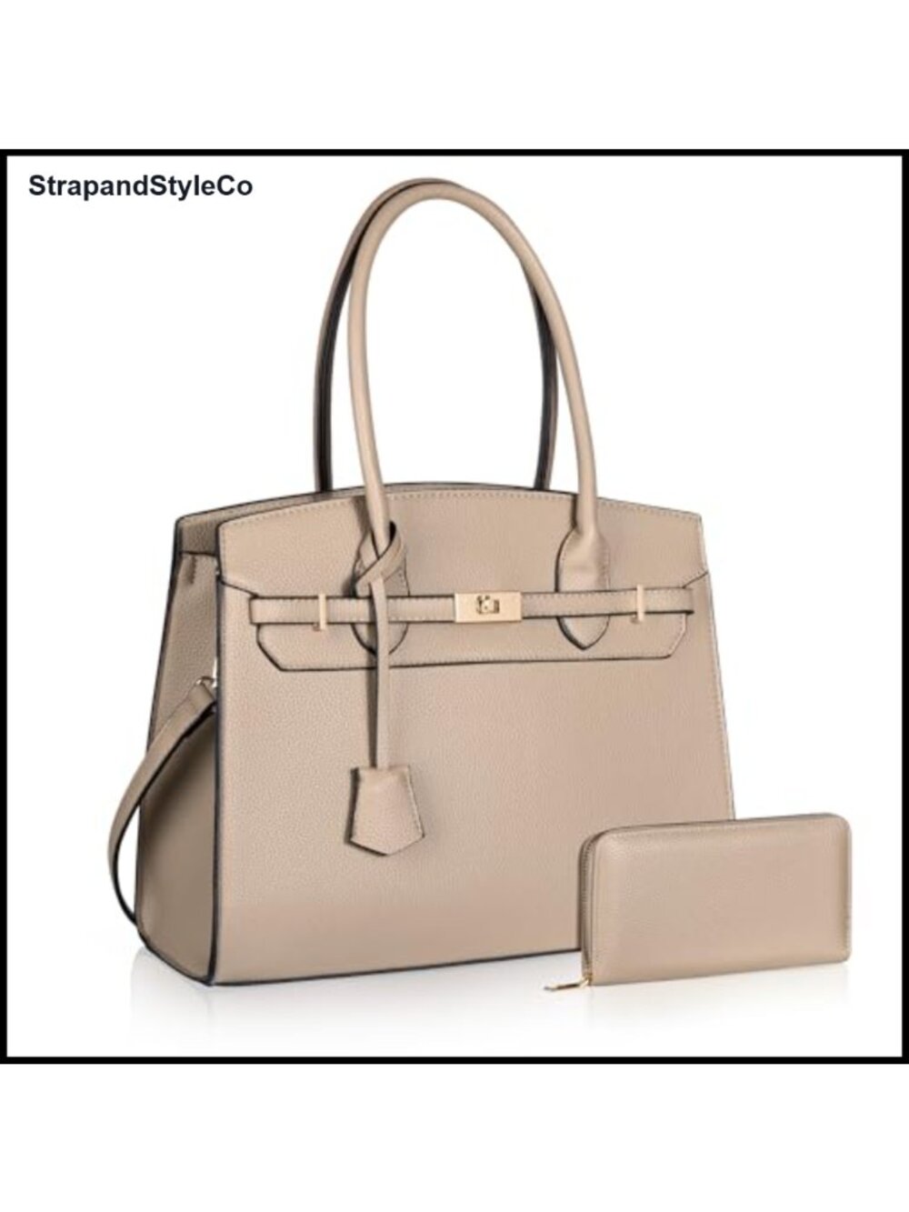Vegan Leather Satchel Shoulder Bag with Wallet 2-Piece Set